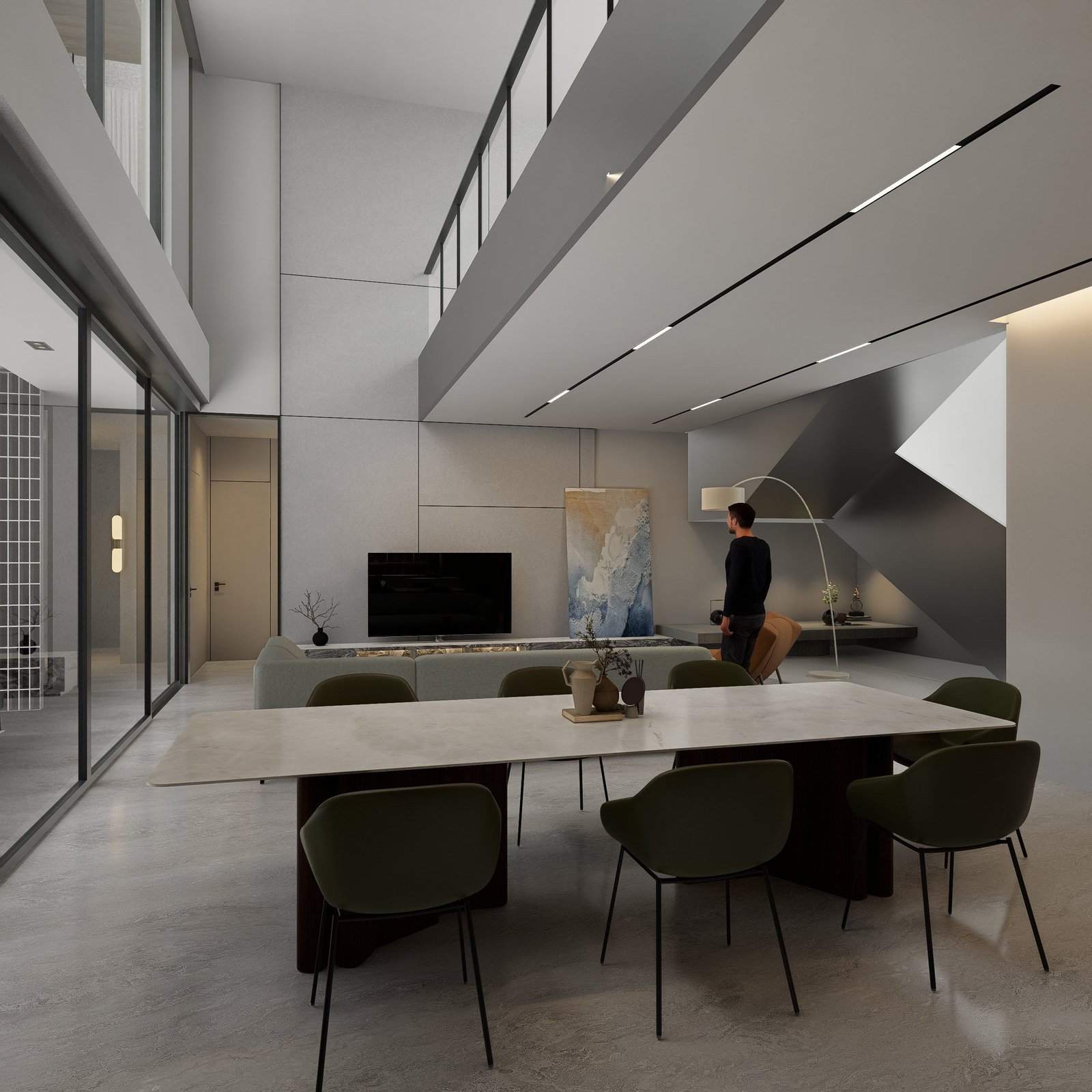 Living room and stair, Design